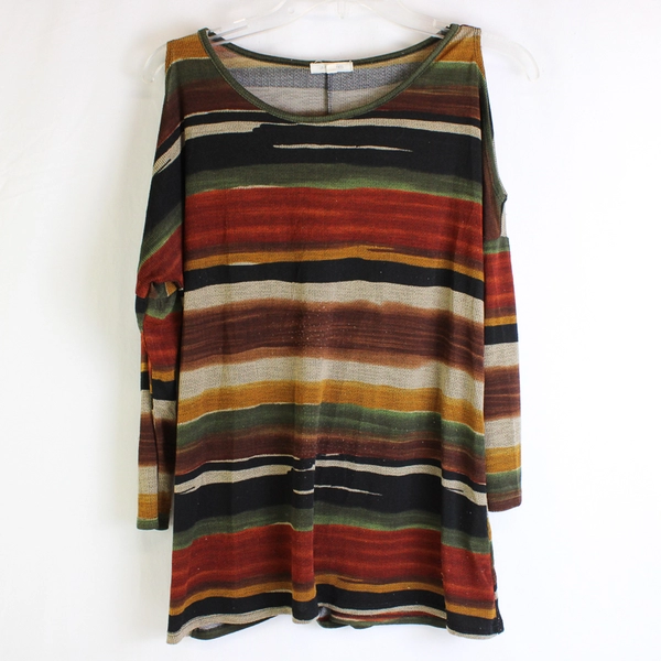 Ava James Women's M Cold Shoulder Multicolored Striped Shirt