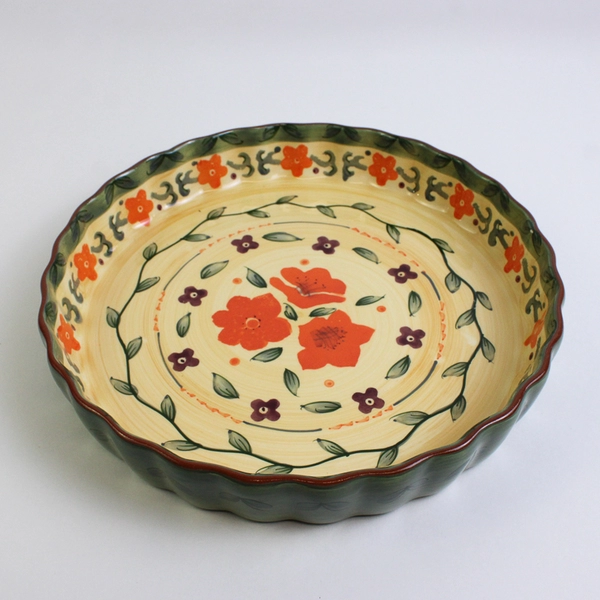 Style-Eyes Ceramic Tuscan Floral Collection Flan Dish 10x10"