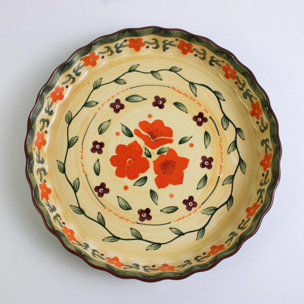 Style-Eyes Ceramic Tuscan Floral Collection Flan Dish 10x10"