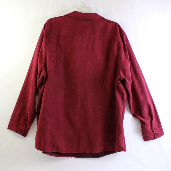 White Stag Women's 3X Red Faux Velvet Button Up Long Sleeve Shirt