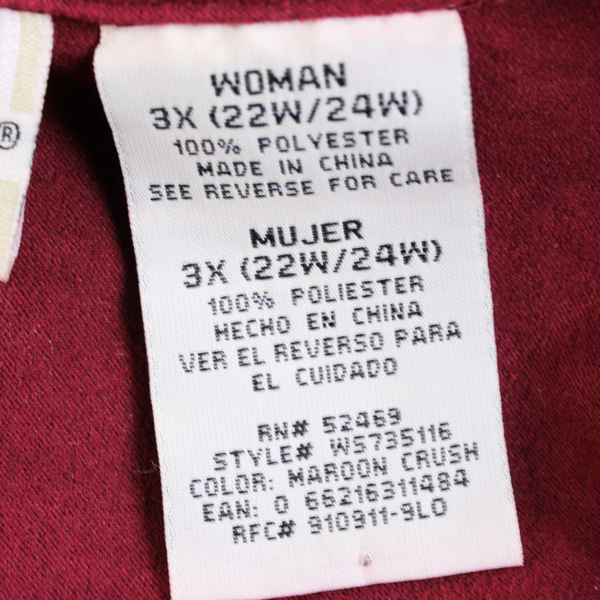 White Stag Women's 3X Red Faux Velvet Button Up Long Sleeve Shirt