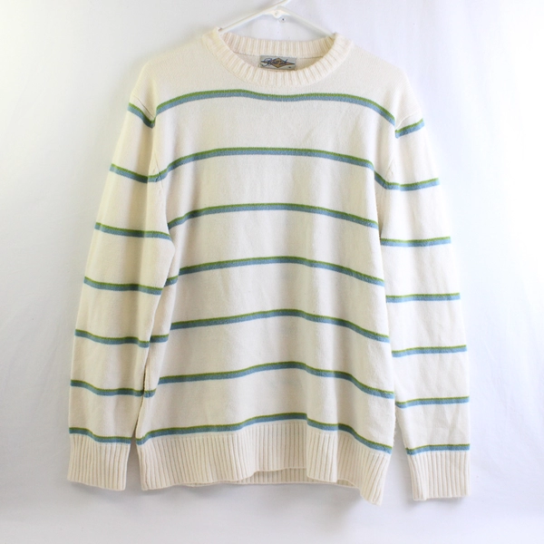 Blue Ink Women's M Striped Cream Cable Knit Sweater