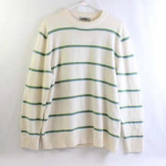 Blue Ink Women's M Striped Cream Cable Knit Sweater