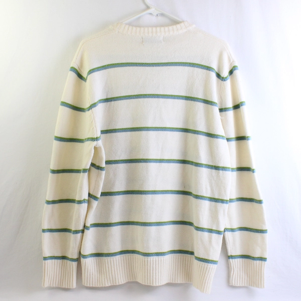 Blue Ink Women's M Striped Cream Cable Knit Sweater