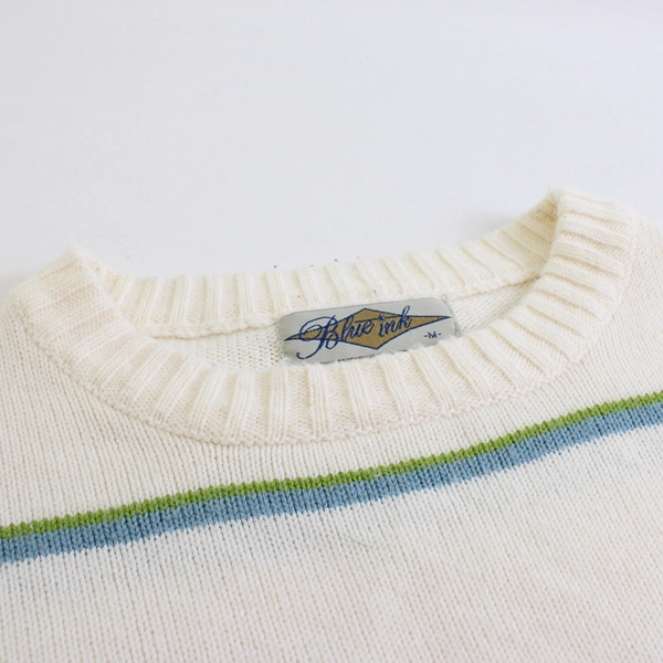 Blue Ink Women's M Striped Cream Cable Knit Sweater