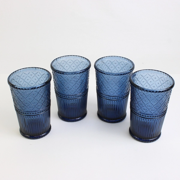 Lot of 4 Godinger Claro Highball Glasses Blue