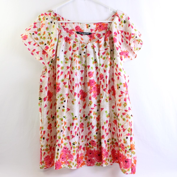 Zac & Rachel Women's 3X Pink and Cream Floral Blouse