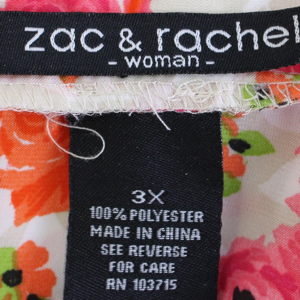 Zac & Rachel Women's 3X Pink and Cream Floral Blouse