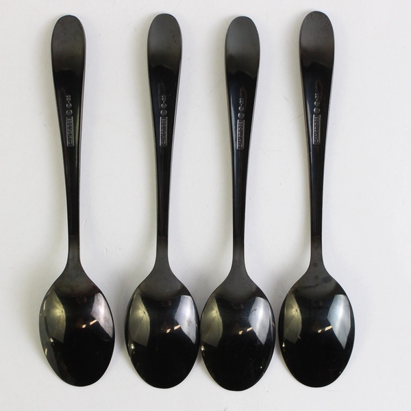 Lot Of 4 Cambridge Silver Rhiannon Black (Stainless) Flatware Teaspoons 7" Long