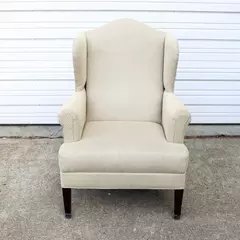 Beige Wingback Armchair Upholstered Geometric Diamond Pattern Accent Chair