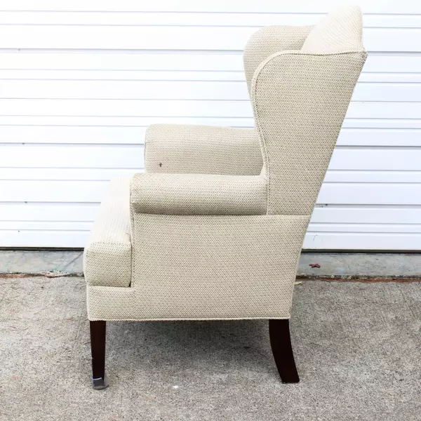 Beige Wingback Armchair Upholstered Geometric Diamond Pattern Accent Chair