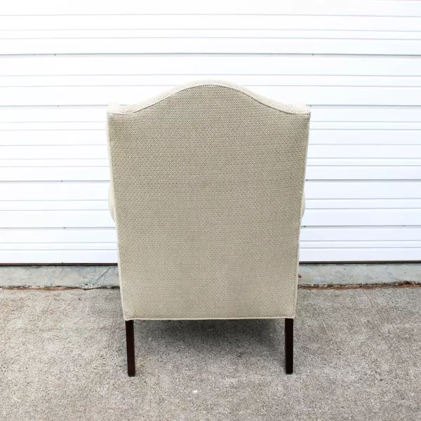 Beige Wingback Armchair Upholstered Geometric Diamond Pattern Accent Chair