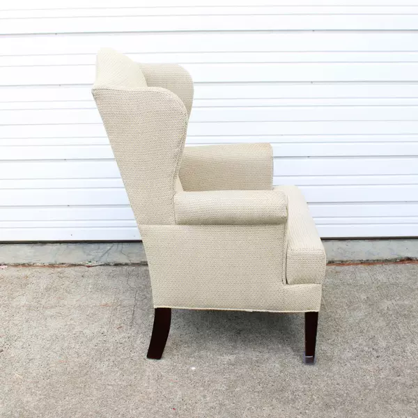 Beige Wingback Armchair Upholstered Geometric Diamond Pattern Accent Chair