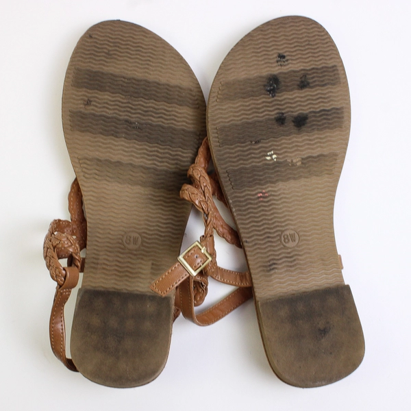 Merona Sandals Braided Solid Brown Color Faux Leather Women's Size 8W