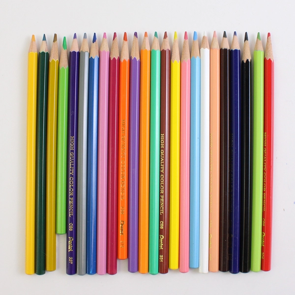 Pentel Arts Color Pencils Assorted Colors 24 Pc Sharpened and Partially Used