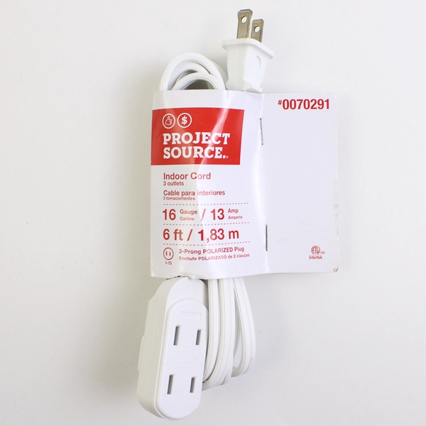 6ft 2-prong Polarized Indoor Extension Cord. Project Source Brand White