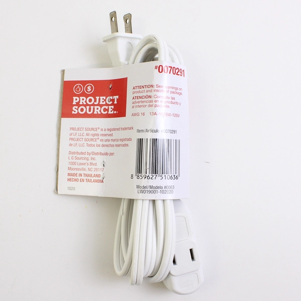 6ft 2-prong Polarized Indoor Extension Cord. Project Source Brand White