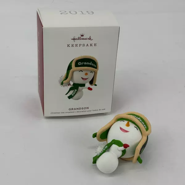 Hallmark Keepsake Ornament 2019 Grandson Snowman Christmas Ornament Plaid Hat