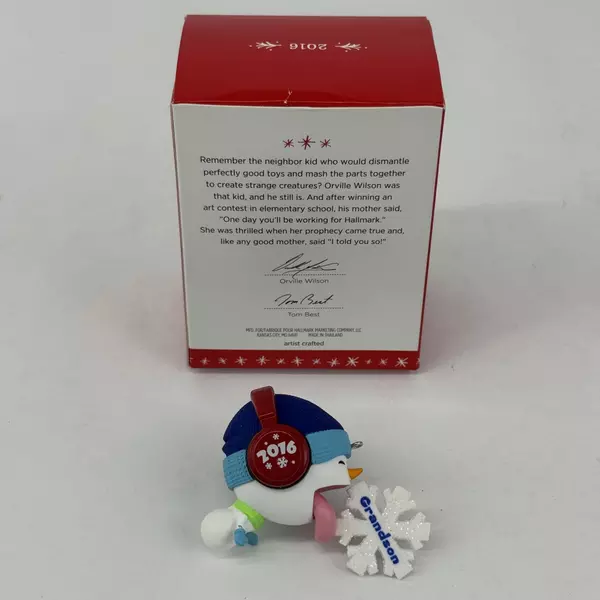 Hallmark Keepsake Ornament 2016 Grandson Snowboy with Snowflake & Headphones