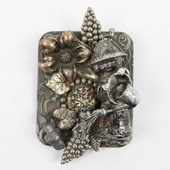 Vintage Metal Plated Girl Gardening Brooch 4" Silver Tone Collectible