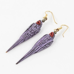 Vintage Hand-Painted Wooden Purple Parrot Earrings 2"