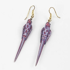Vintage Hand-Painted Wooden Purple Parrot Earrings 2.5"