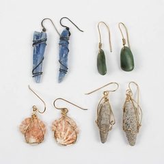 Lot of 4 Wire Wrapped Stone and Shell Earrings