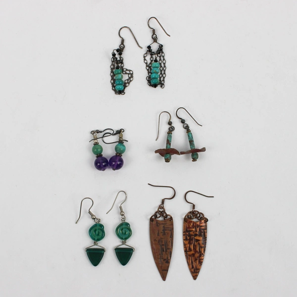 Lot of 5 Pairs Mixed Metal and Beaded Boho-Style Dangle Drop Earrings