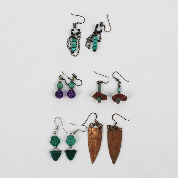 Lot of 5 Pairs Mixed Metal and Beaded Boho-Style Dangle Drop Earrings