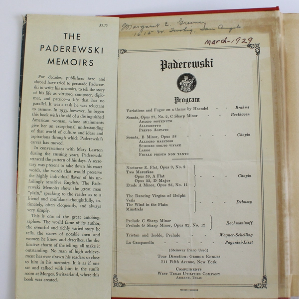 The Paderewski Memoirs by Paderewski & Mary Lawton 1938 Hardcover Dust Jacket