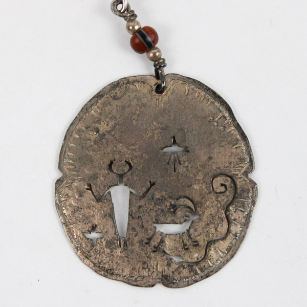 Vintage Sterling Silver Tribal Design Disc Dangle Earrings 1 1/4"