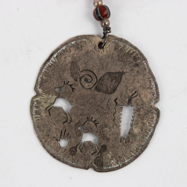 Vintage Sterling Silver Tribal Design Disc Dangle Earrings 1 1/4"