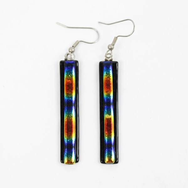 Rainbow Bar Glass Dangle Drop Earrings 2" Stylish Colorful Jewelry Accessory