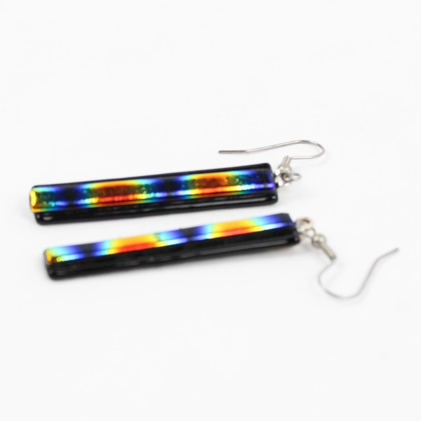 Rainbow Bar Glass Dangle Drop Earrings 2" Stylish Colorful Jewelry Accessory