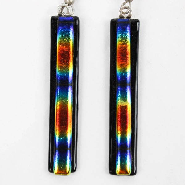 Rainbow Bar Glass Dangle Drop Earrings 2" Stylish Colorful Jewelry Accessory