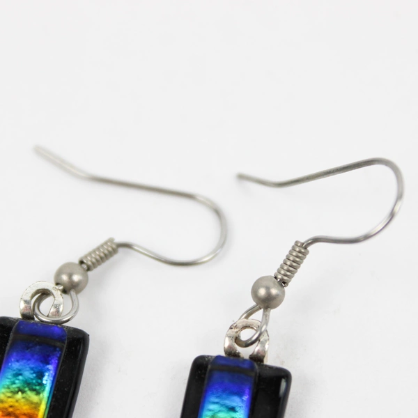 Rainbow Bar Glass Dangle Drop Earrings 2" Stylish Colorful Jewelry Accessory