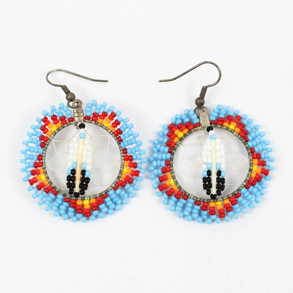 Handmade Multicolor Beaded Tribal-Style Dream Catcher Dangle Drop Earrings 1.5"