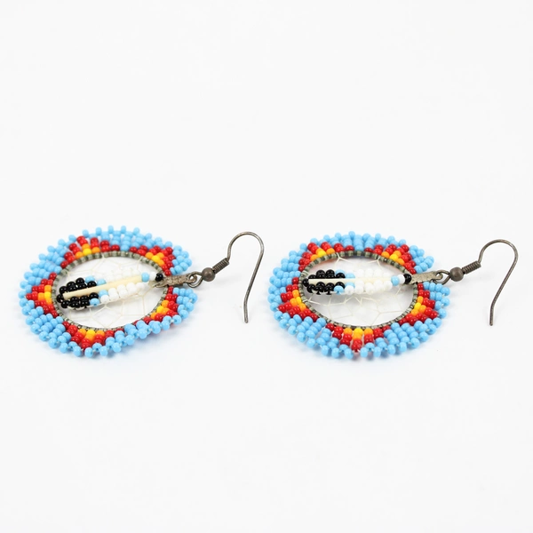 Handmade Multicolor Beaded Tribal-Style Dream Catcher Dangle Drop Earrings 1.5"