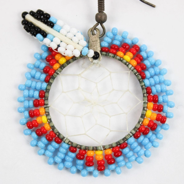 Handmade Multicolor Beaded Tribal-Style Dream Catcher Dangle Drop Earrings 1.5"