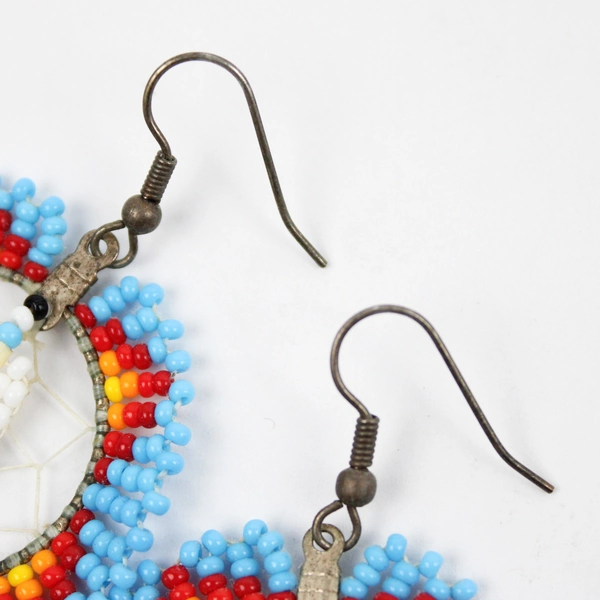 Handmade Multicolor Beaded Tribal-Style Dream Catcher Dangle Drop Earrings 1.5"