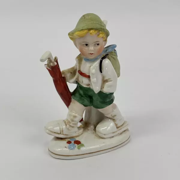 Vintage 4 Inch Porcelain Hiking Boy with Umbrella Figurine 20383 Made in Germany