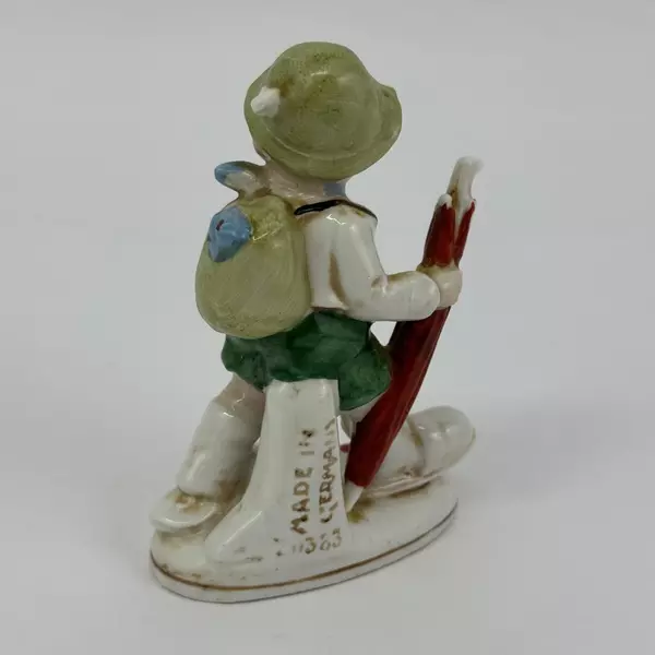 Vintage 4 Inch Porcelain Hiking Boy with Umbrella Figurine 20383 Made in Germany