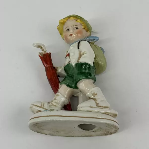 Vintage 4 Inch Porcelain Hiking Boy with Umbrella Figurine 20383 Made in Germany