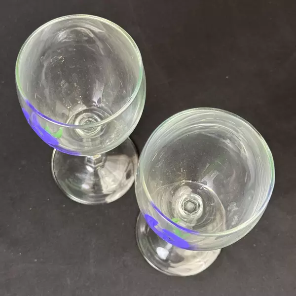Set of 2 Hand Painted Purple Iris Crystal Wine Glasses