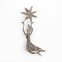 Silver Metal Brooch with Woman Holding a Star