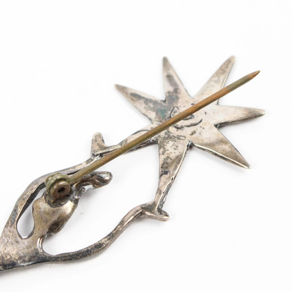 Silver Metal Brooch with Woman Holding a Star