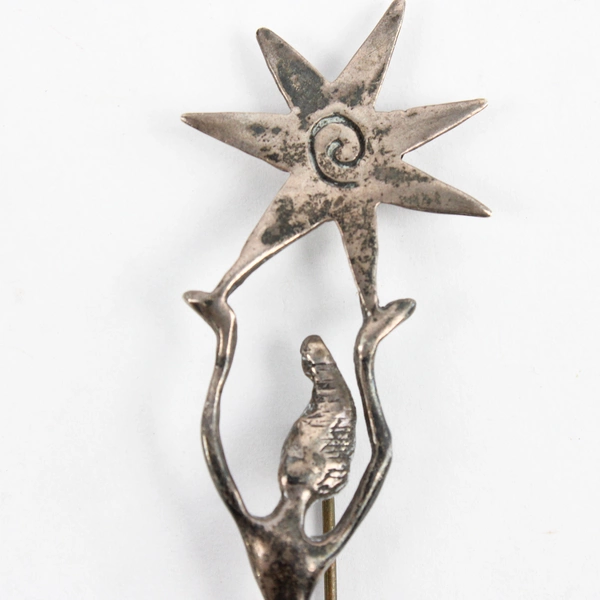 Silver Metal Brooch with Woman Holding a Star