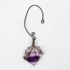 Unbranded Silver Tone Ear Cuff with Hanging Purple Glass Hexagon Shaped Stone