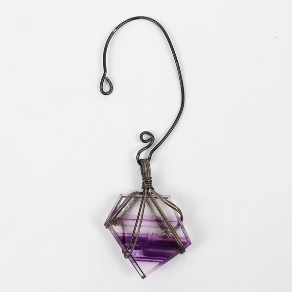 Unbranded Silver Tone Ear Cuff with Hanging Purple Glass Hexagon Shaped Stone