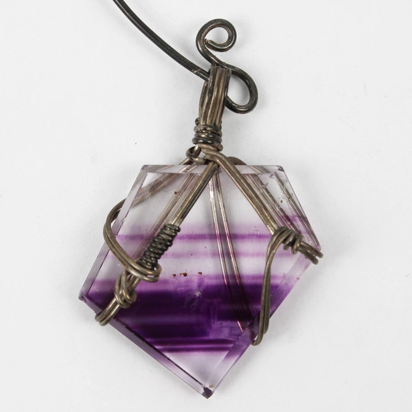 Unbranded Silver Tone Ear Cuff with Hanging Purple Glass Hexagon Shaped Stone